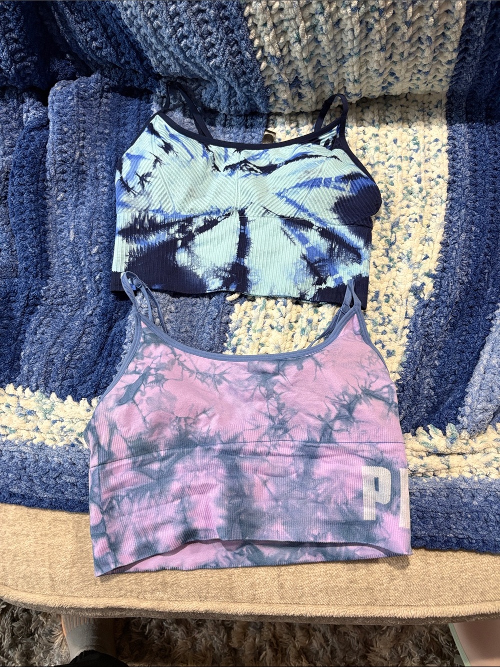 Tie-Dye Cropped Bralette Set - Blue & Lavender